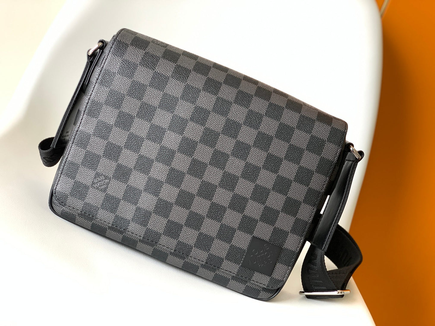 Louis Vuitton Black and Grey Checkered Canvas Crossbody Shoulder Messenger Bag