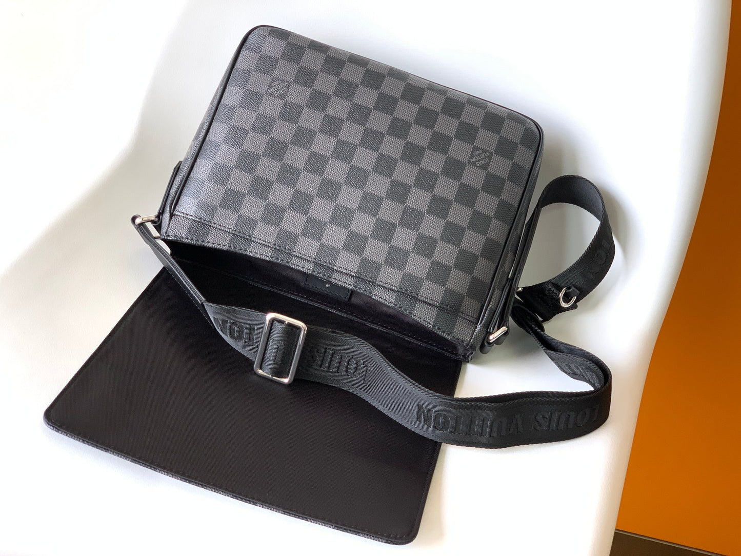 Louis Vuitton Black and Grey Checkered Canvas Crossbody Shoulder Messenger Bag