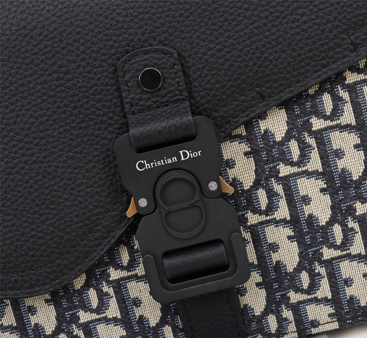 Dior Vintage Monogram Canvas Crossbody Messenger Bag with Black Leather Flap