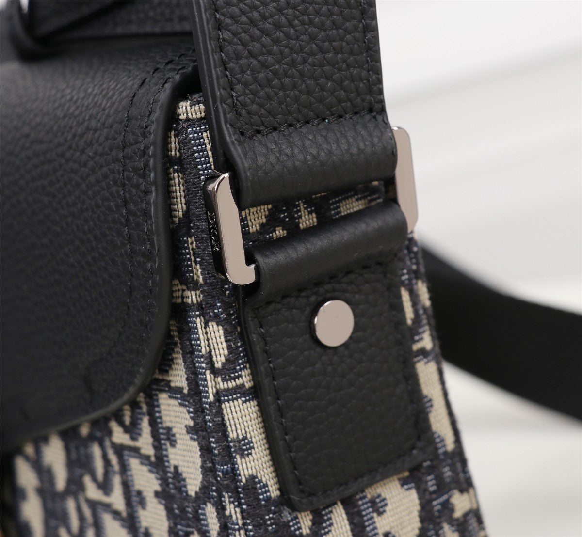 Dior Vintage Monogram Canvas Crossbody Messenger Bag with Black Leather Flap