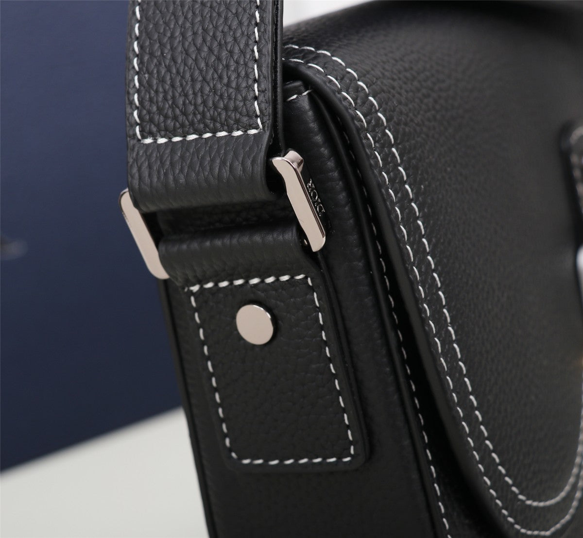 Dior Black Leather Crossbody Bag with Contrast Stitching and Buckle Clasp