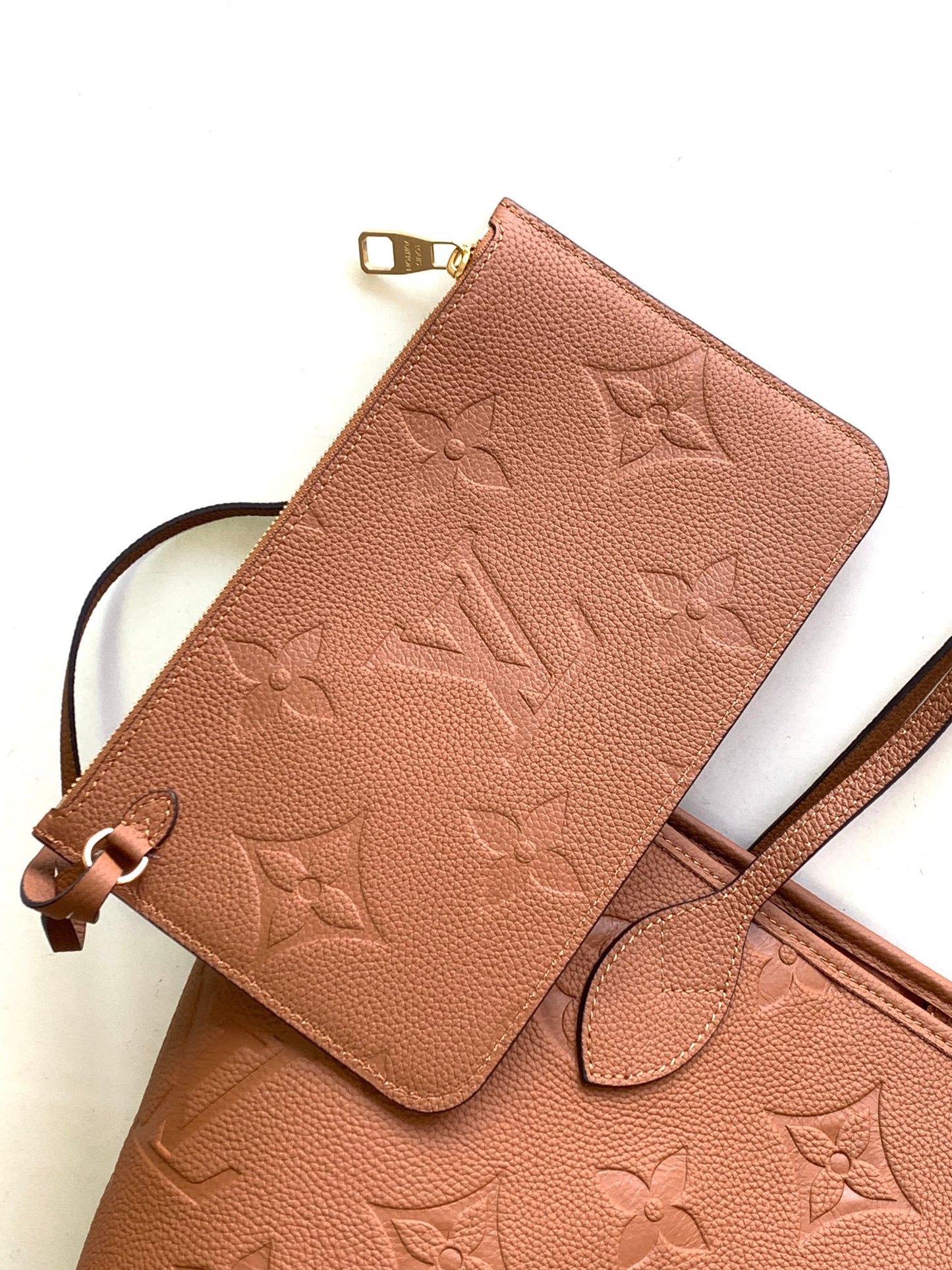 Louis Vuitton Classic Brown Embossed Leather Tote Bag with Side Drawstrings