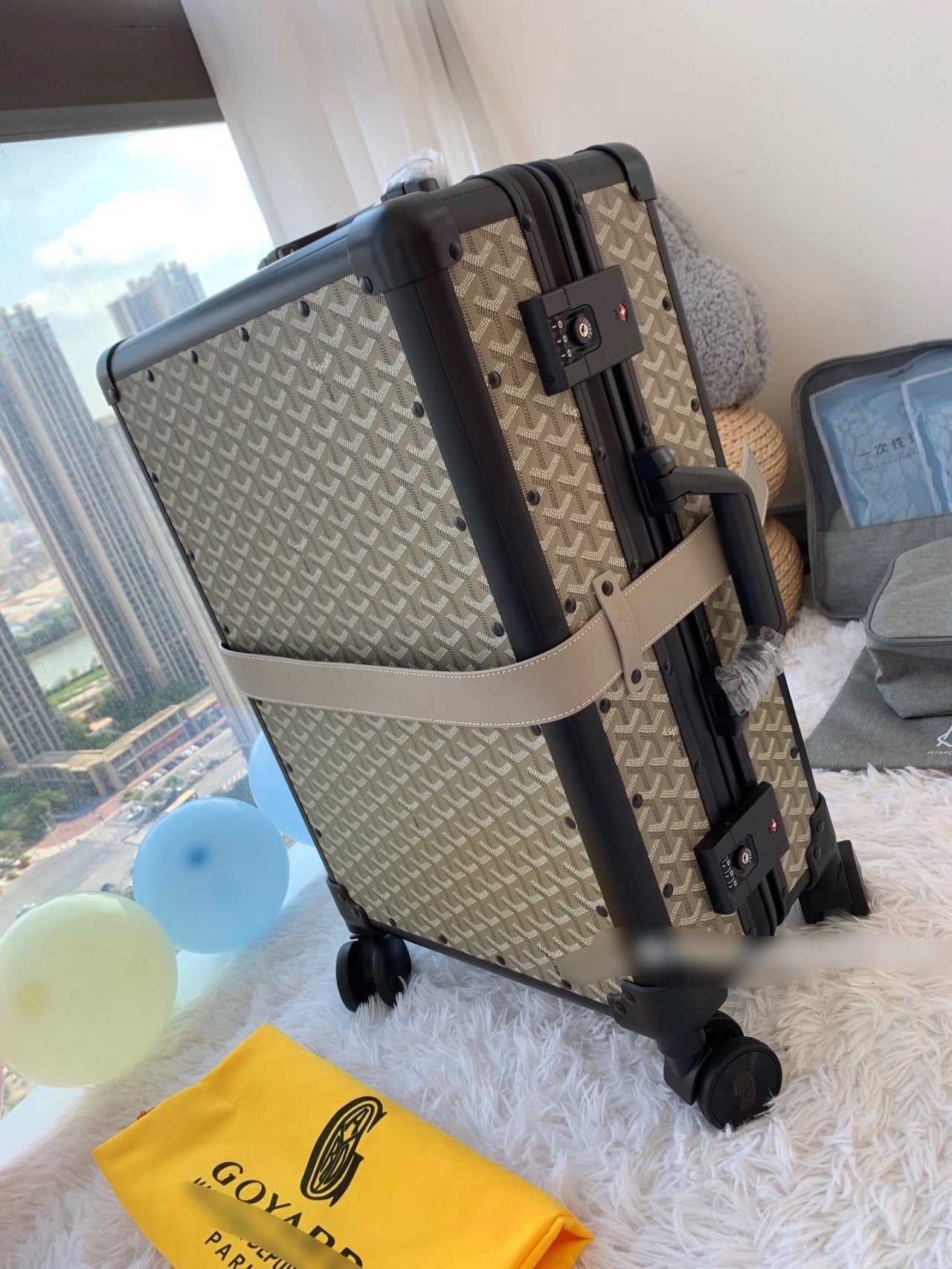 Vintage Chevron Monogram Rolling Carry-On Suitcase with Spinner Wheels