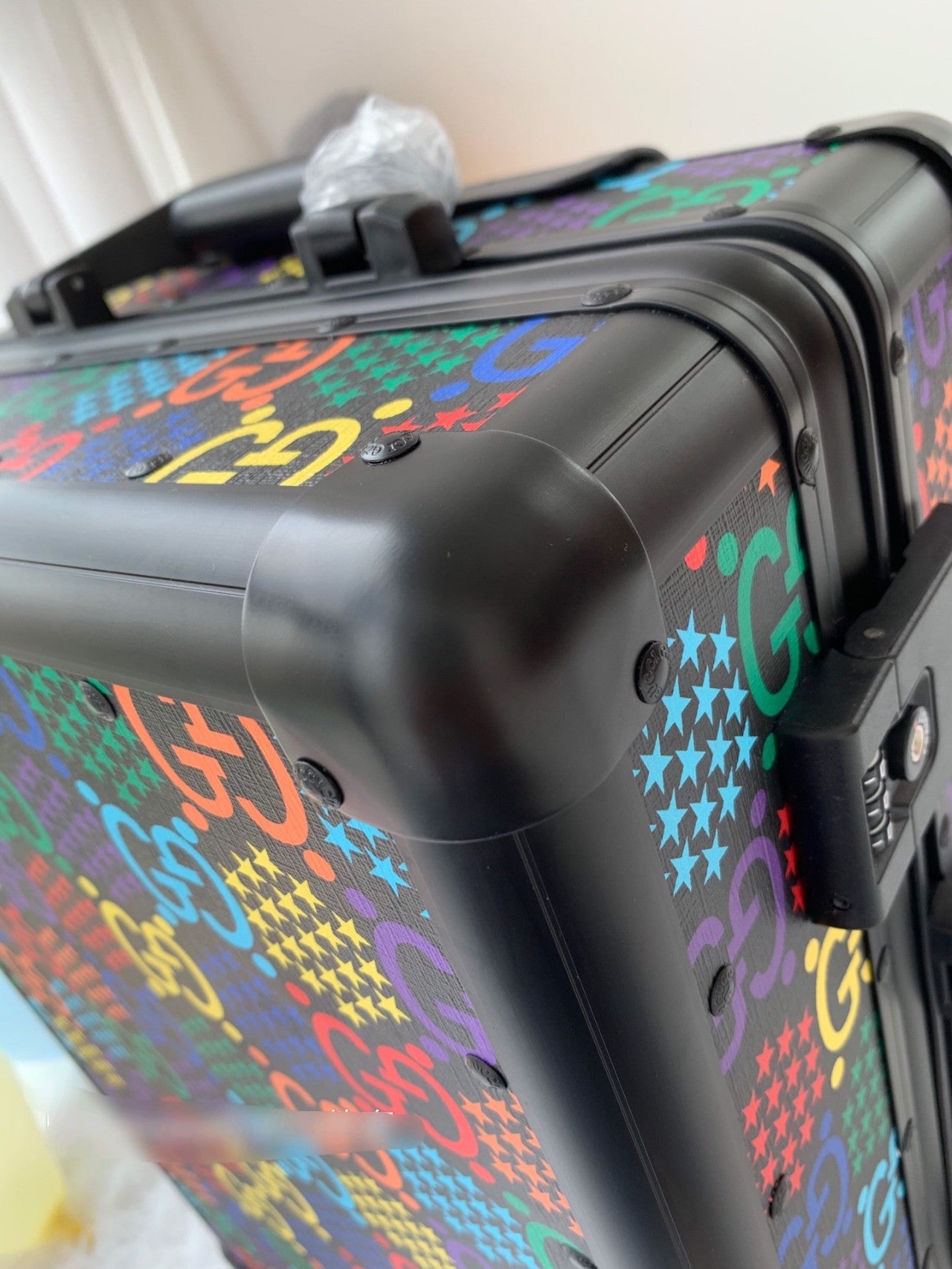 Rainbow Monogram Print Carry-On Travel Suitcase with Spinner Wheels