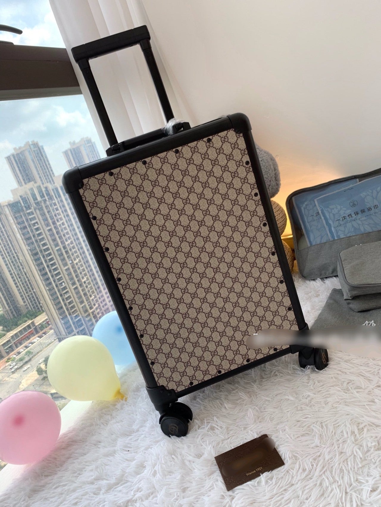 Vintage Geometric Pattern Rolling Suitcase Hardside Spinner Luggage