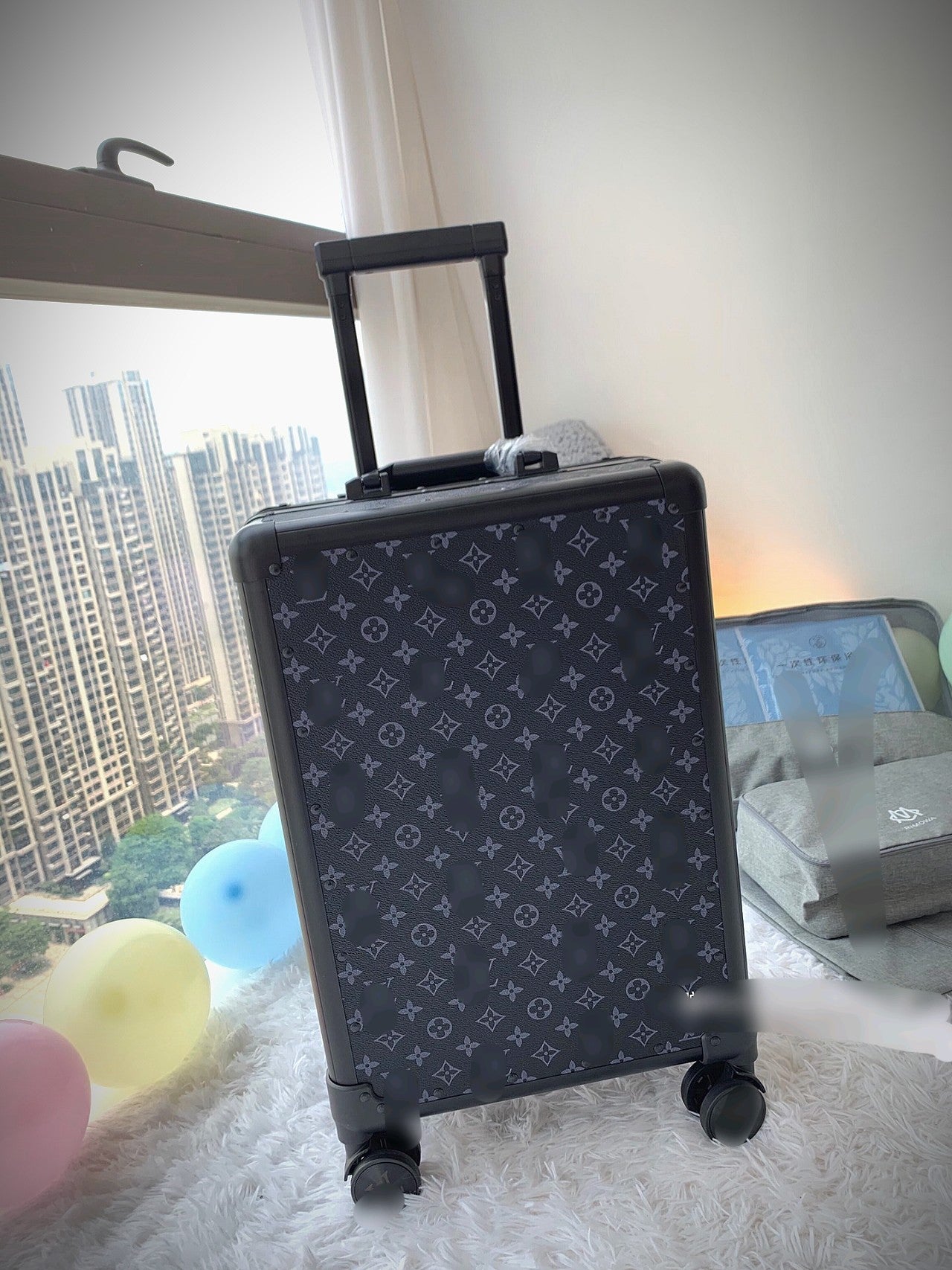 Luxury Black Monogram Spinner Suitcase Travel Rolling Luggage