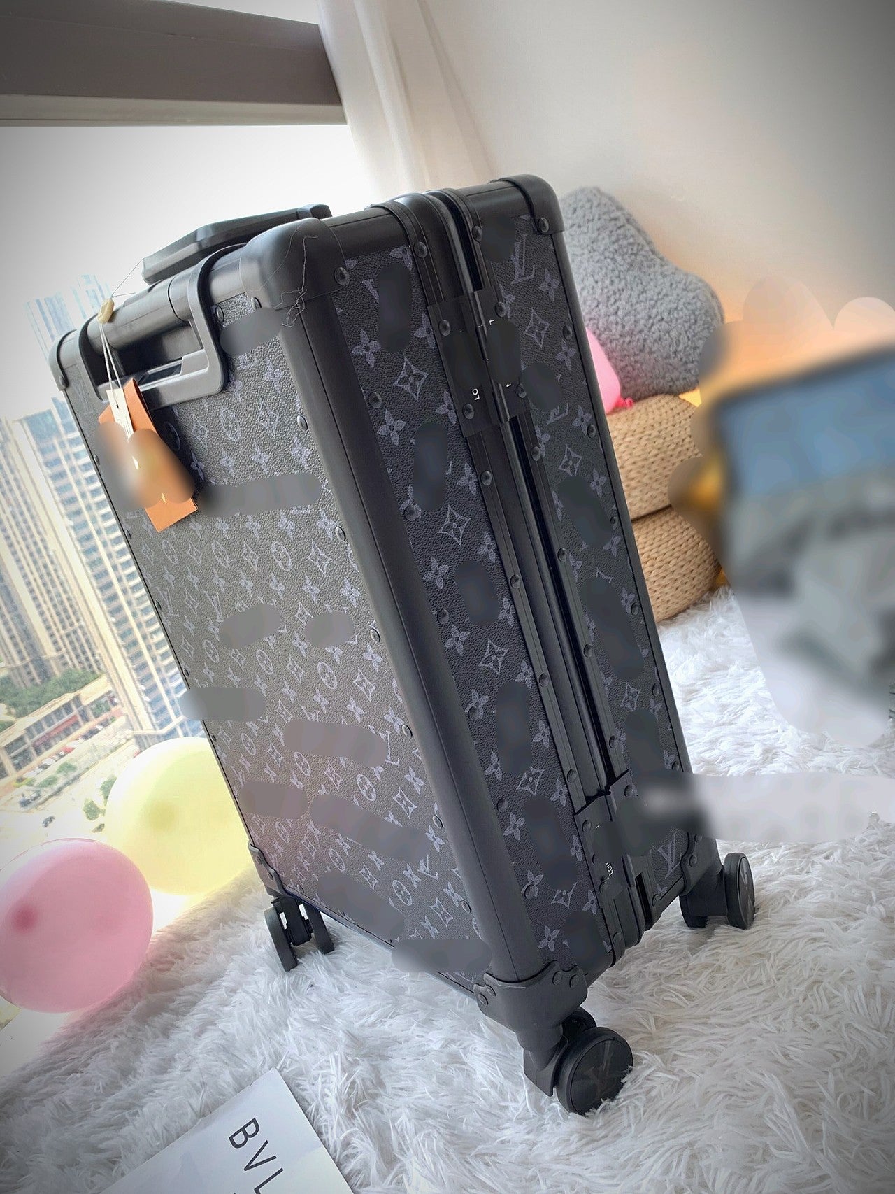 Luxury Black Monogram Spinner Suitcase Travel Rolling Luggage