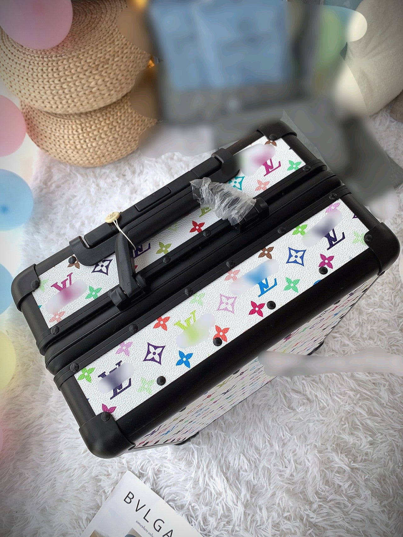 Multi-Color Monogram Print White Hardshell Spinner Luggage Suitcase