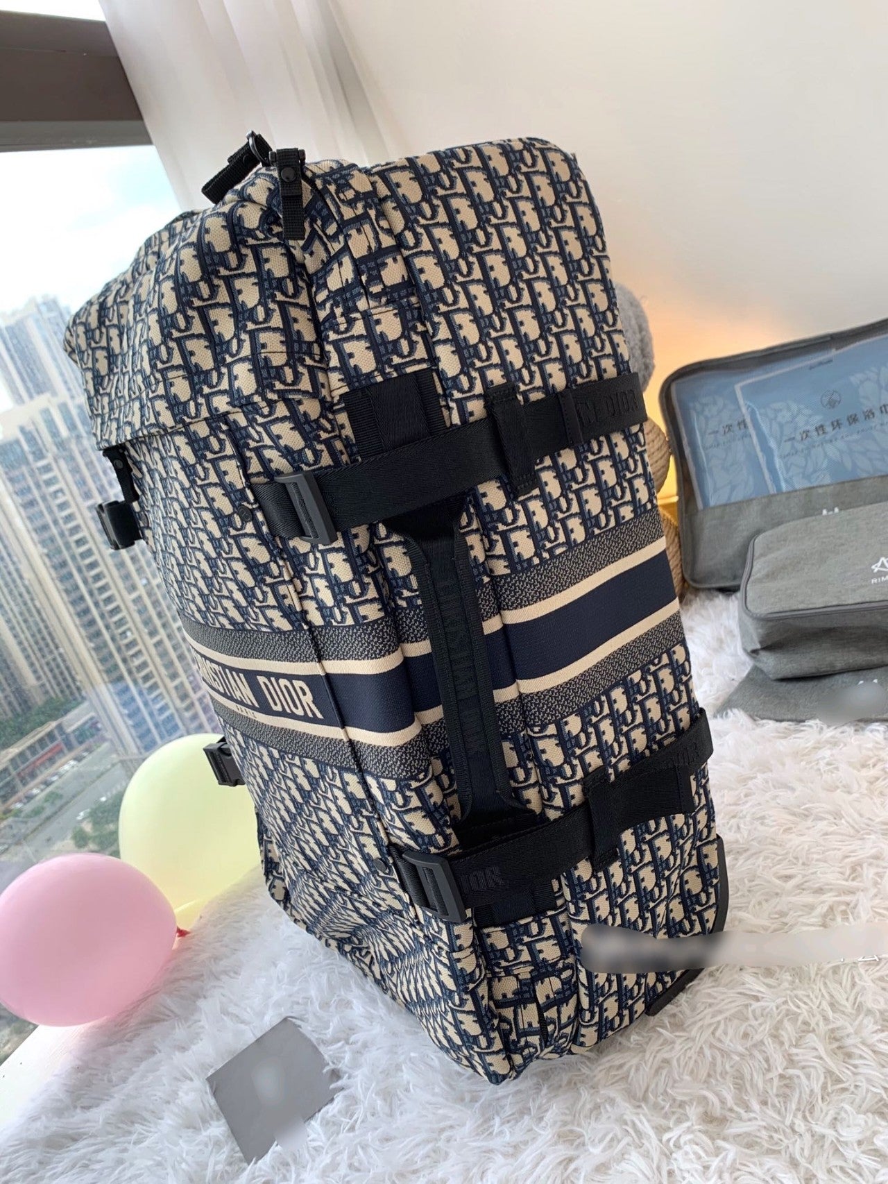 Vintage Monogram Pattern Canvas Rolling Suitcase Travel Bag