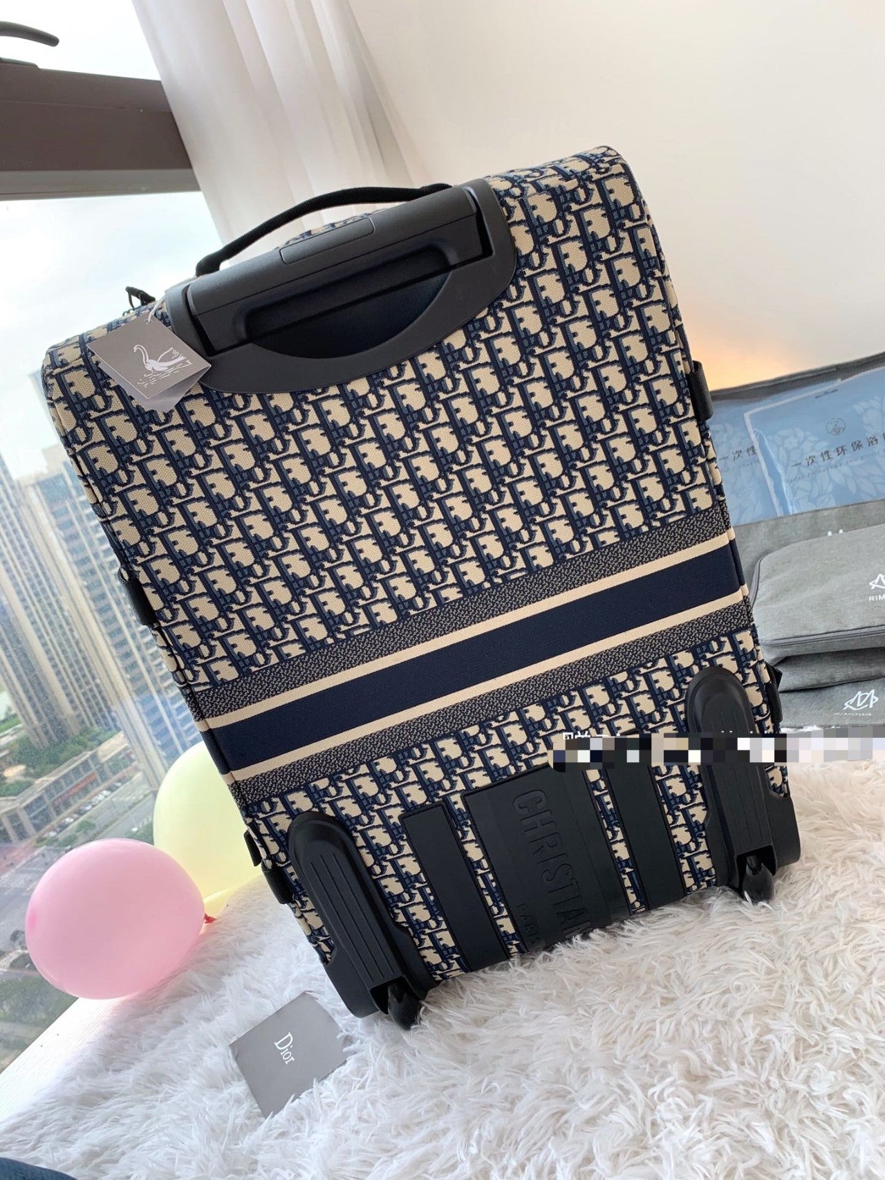 Vintage Monogram Pattern Canvas Rolling Suitcase Travel Bag