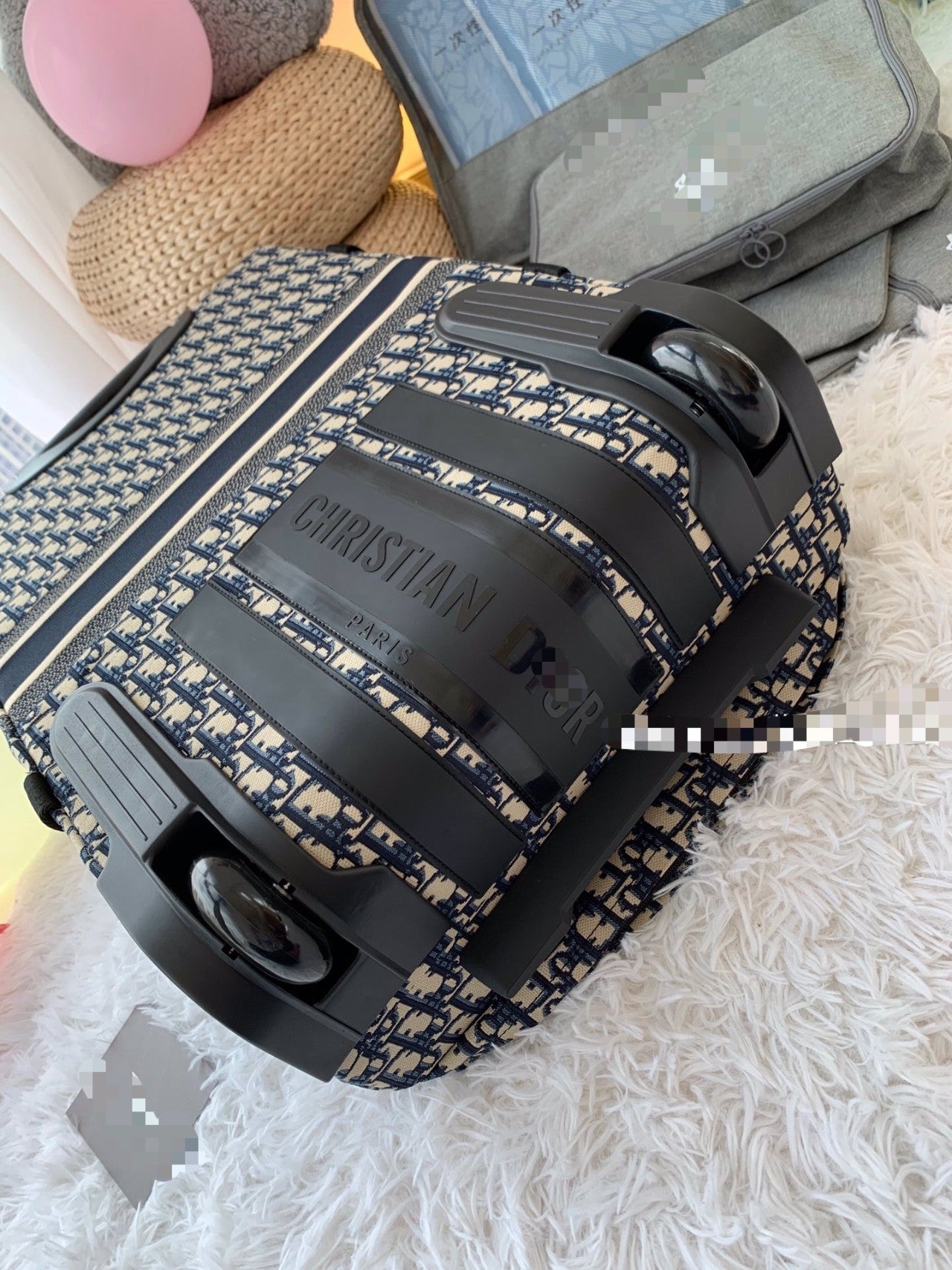Vintage Monogram Pattern Canvas Rolling Suitcase Travel Bag