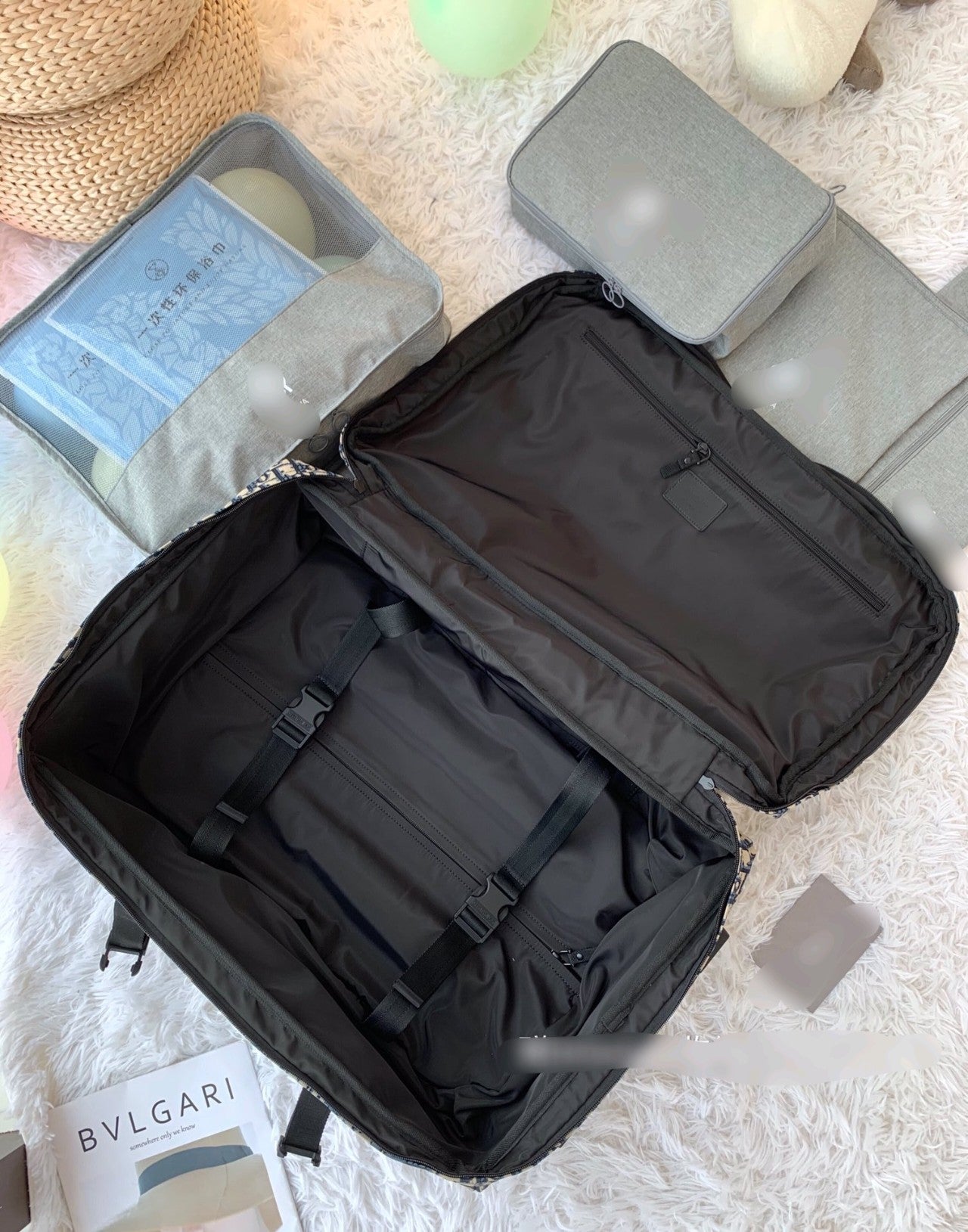 Vintage Monogram Pattern Canvas Rolling Suitcase Travel Bag