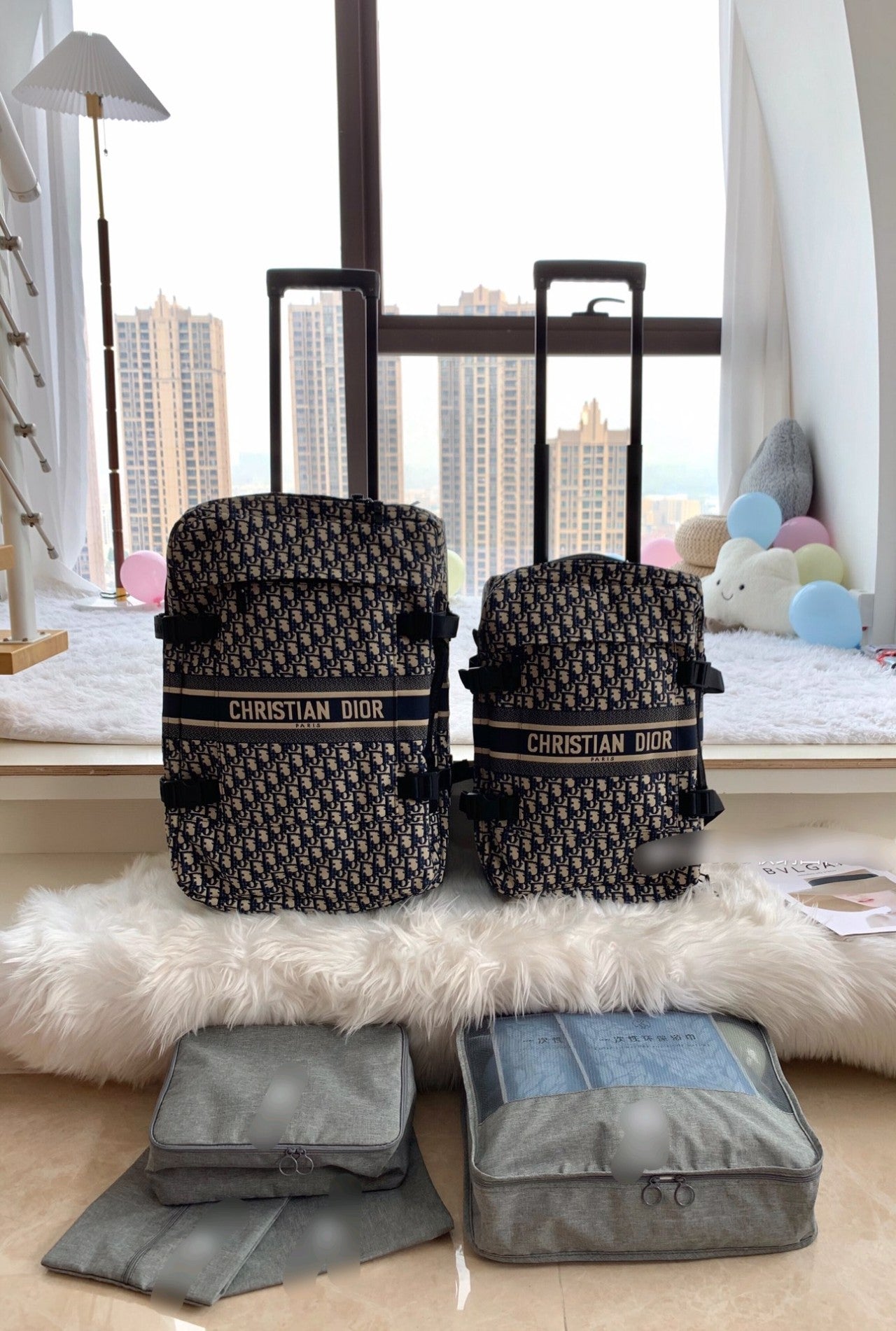 Vintage Monogram Pattern Canvas Rolling Suitcase Travel Bag