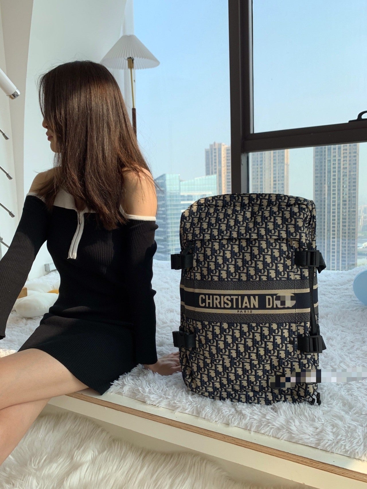 Classic Jacquard Monogram Pattern Backpack for Travel and Daily Use