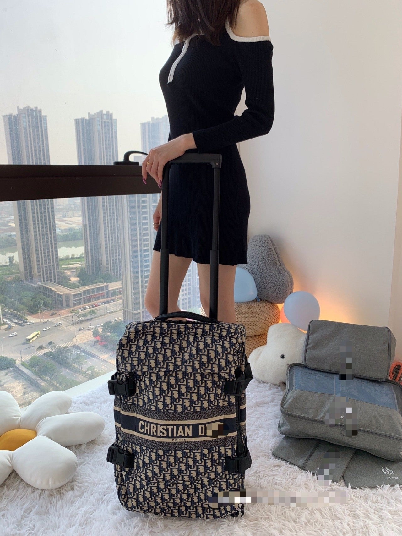 Classic Jacquard Monogram Pattern Backpack for Travel and Daily Use