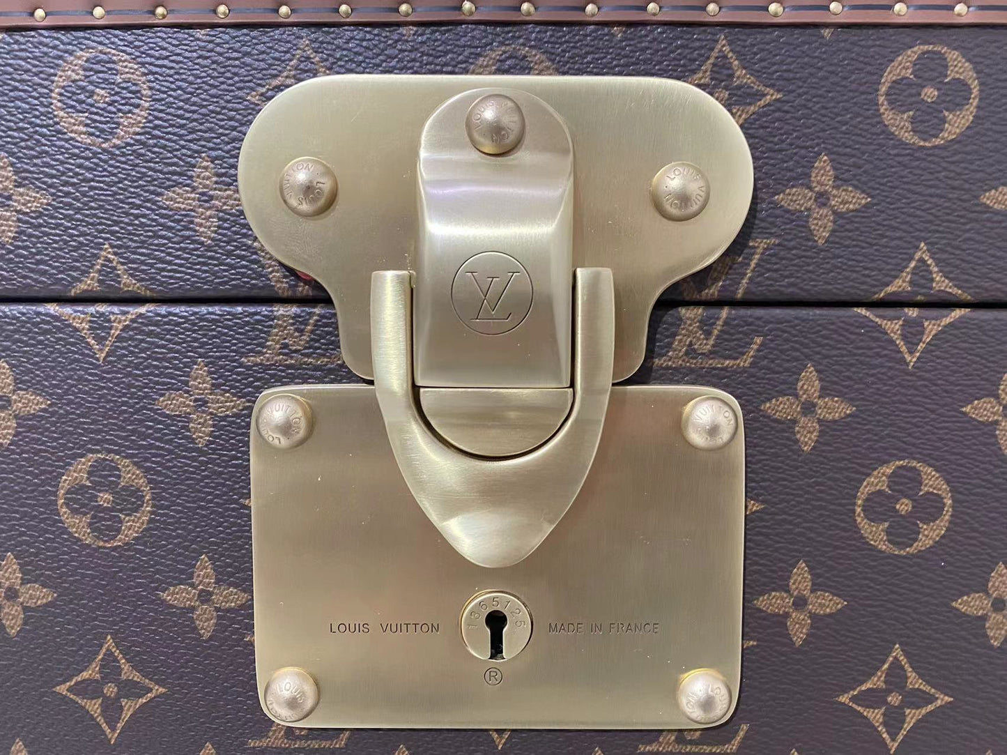 Classic Brown Monogram Storage Trunk Chest with Gold Latches