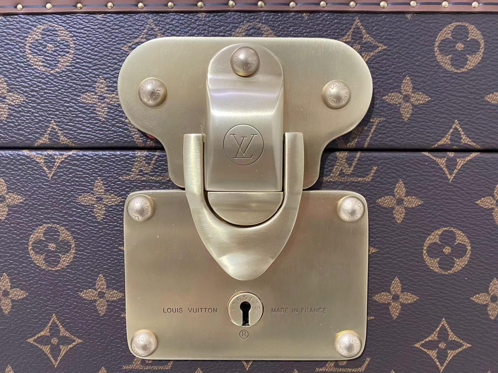 Classic Brown Monogram Storage Trunk Chest with Gold Latches
