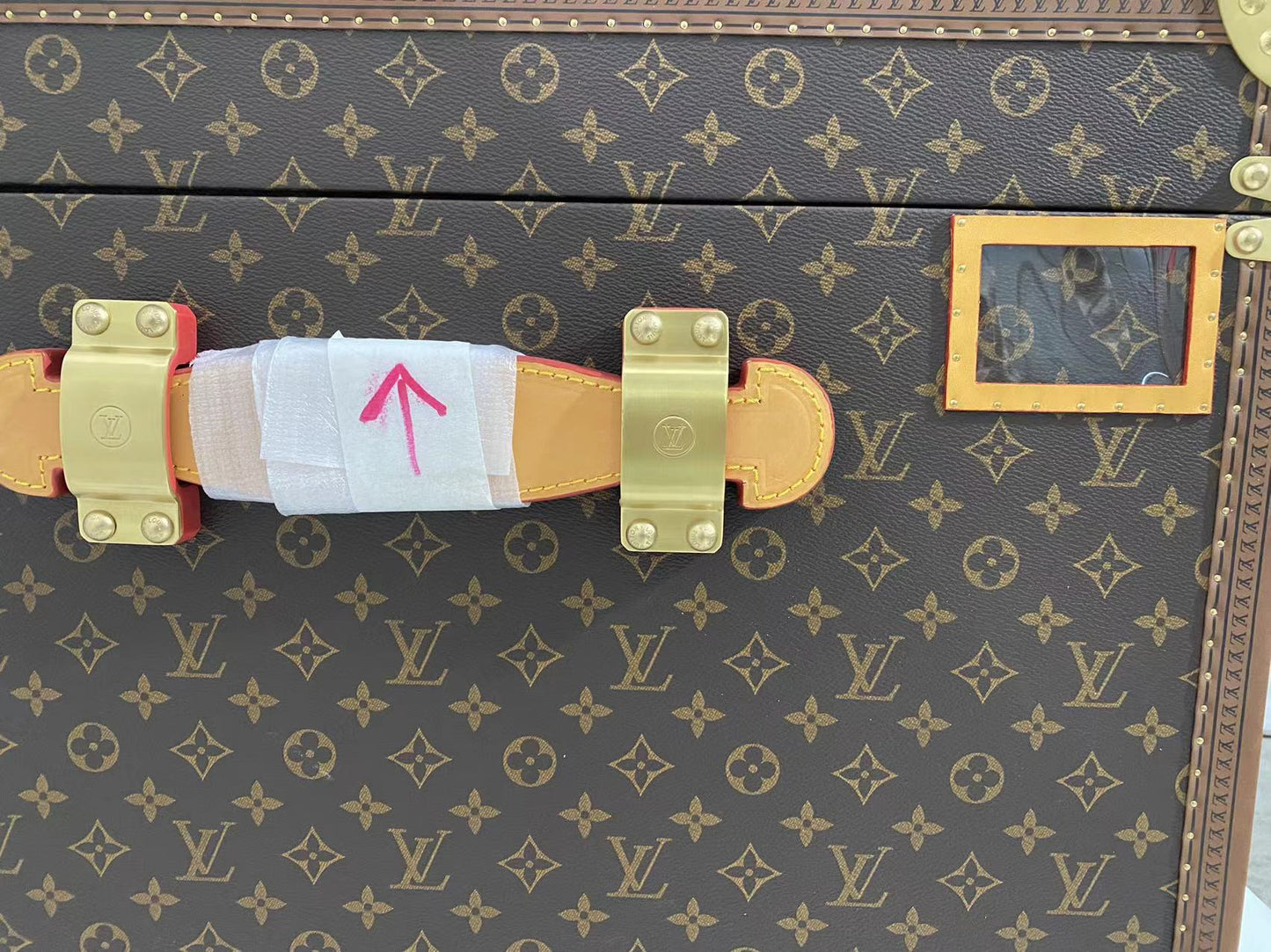 Classic Brown Monogram Storage Trunk Chest with Gold Latches