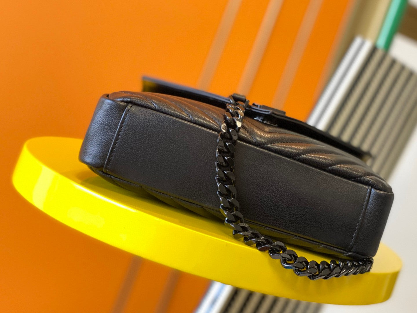 Saint Laurent Black Quilted Leather Shoulder Bag with Monogram Hardware