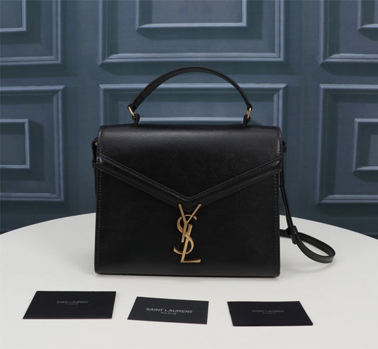 Saint Laurent Cassandra Medium Top Handle Bag in Black Leather