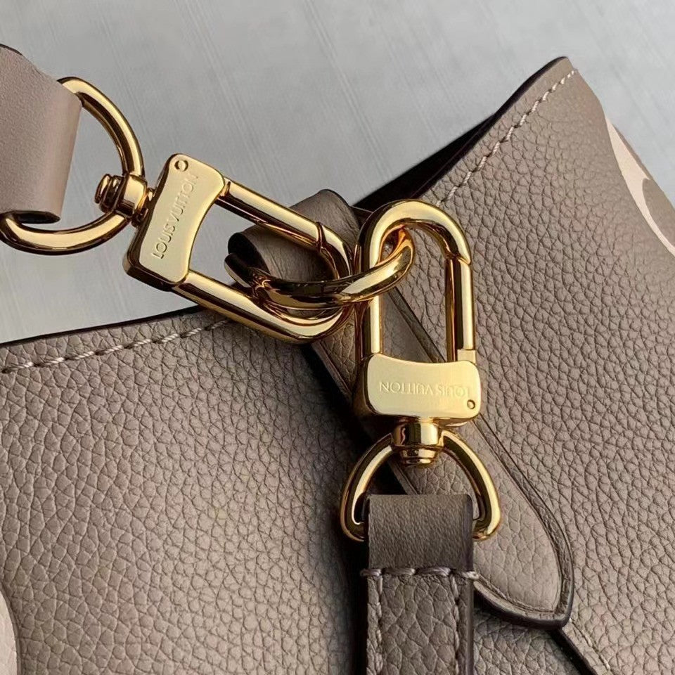 Louis Vuitton Elegant Taupe Monogram Leather Bucket Bag and Matching Pouch Set