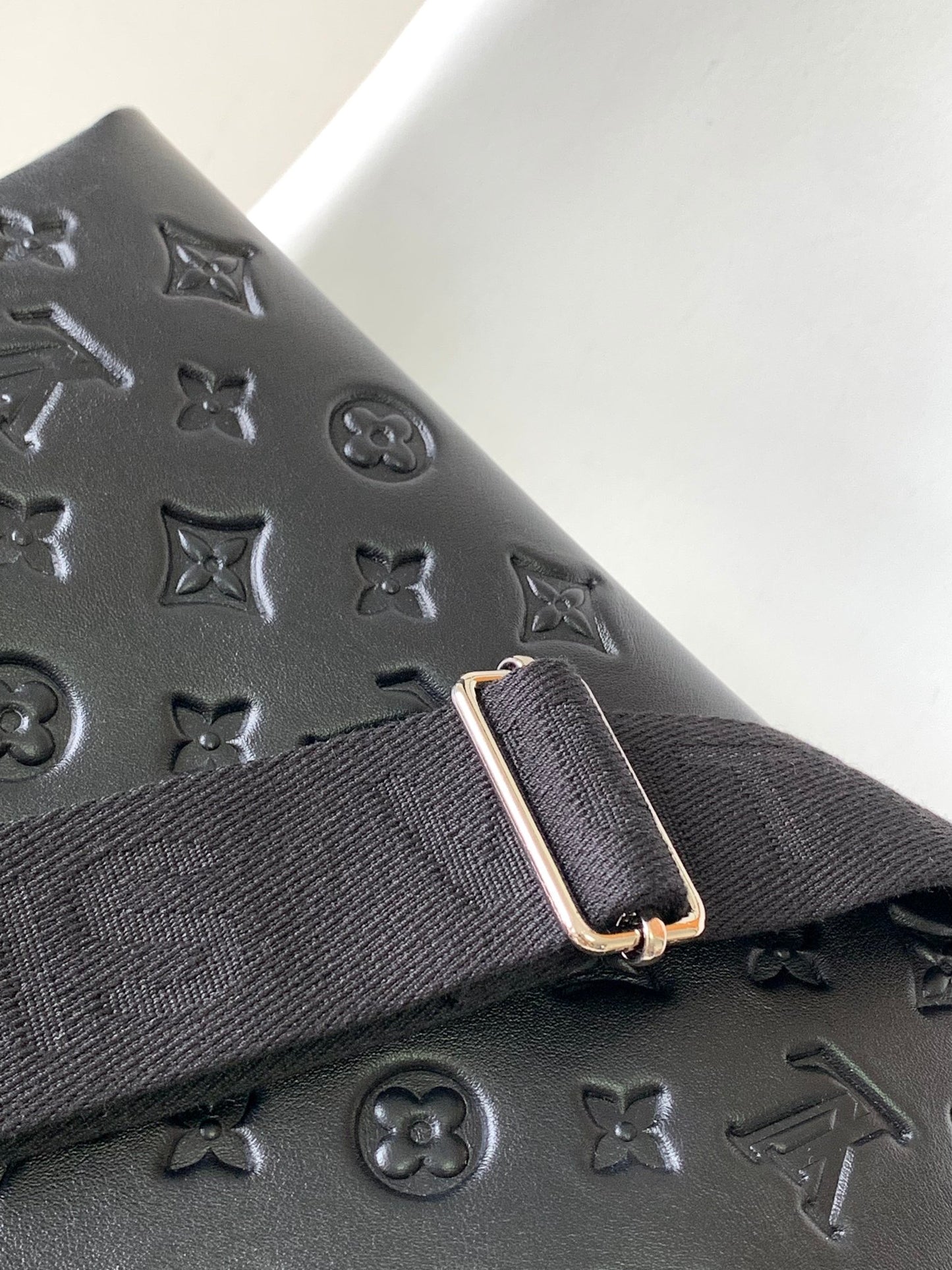 Louis Vuitton Black Embossed Crossbody Bag with Chain and Wide Adjustable Strap