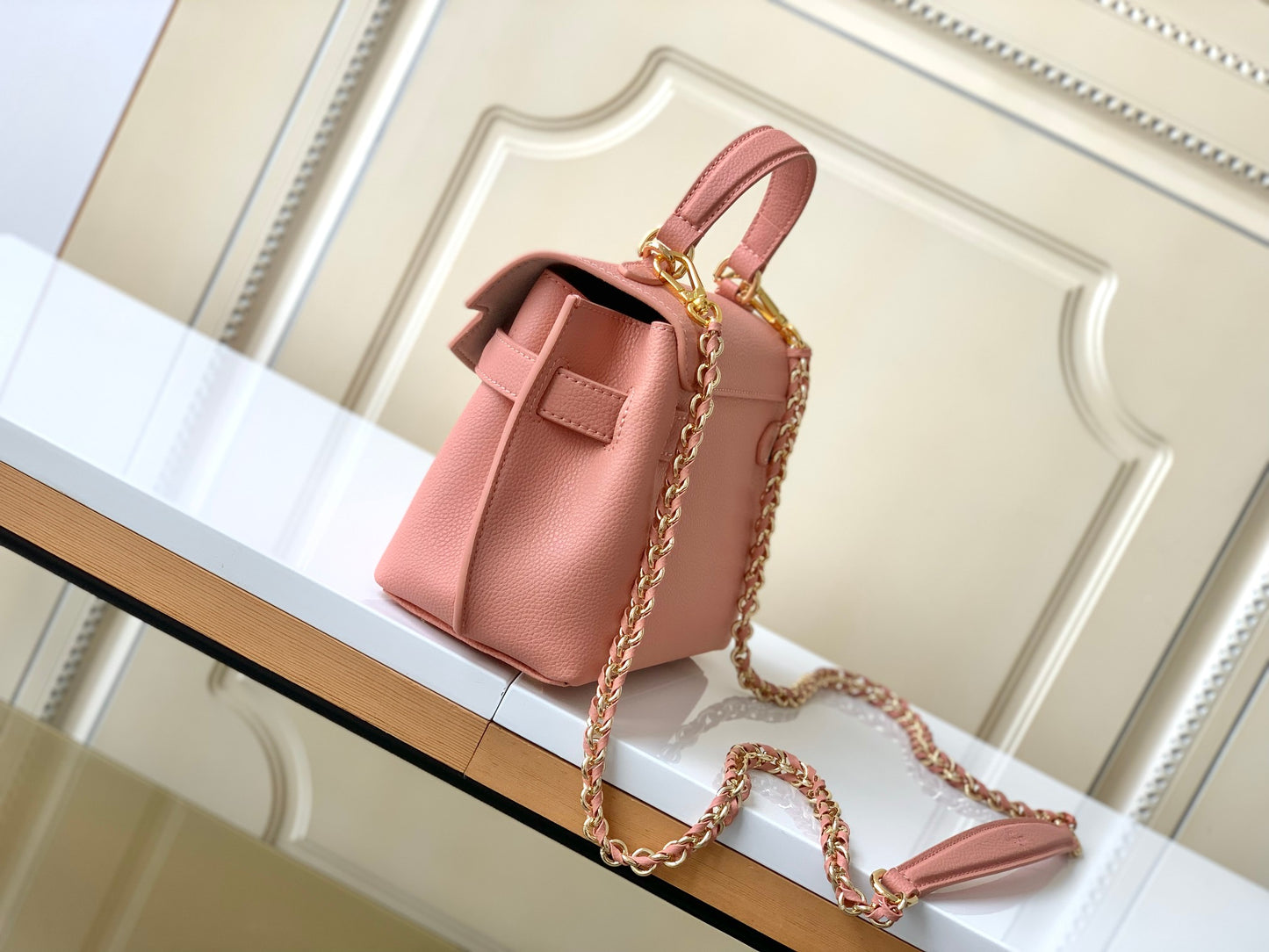 Louis Vuitton Blush Pink Grained Leather Top Handle Handbag with Gold Clasp