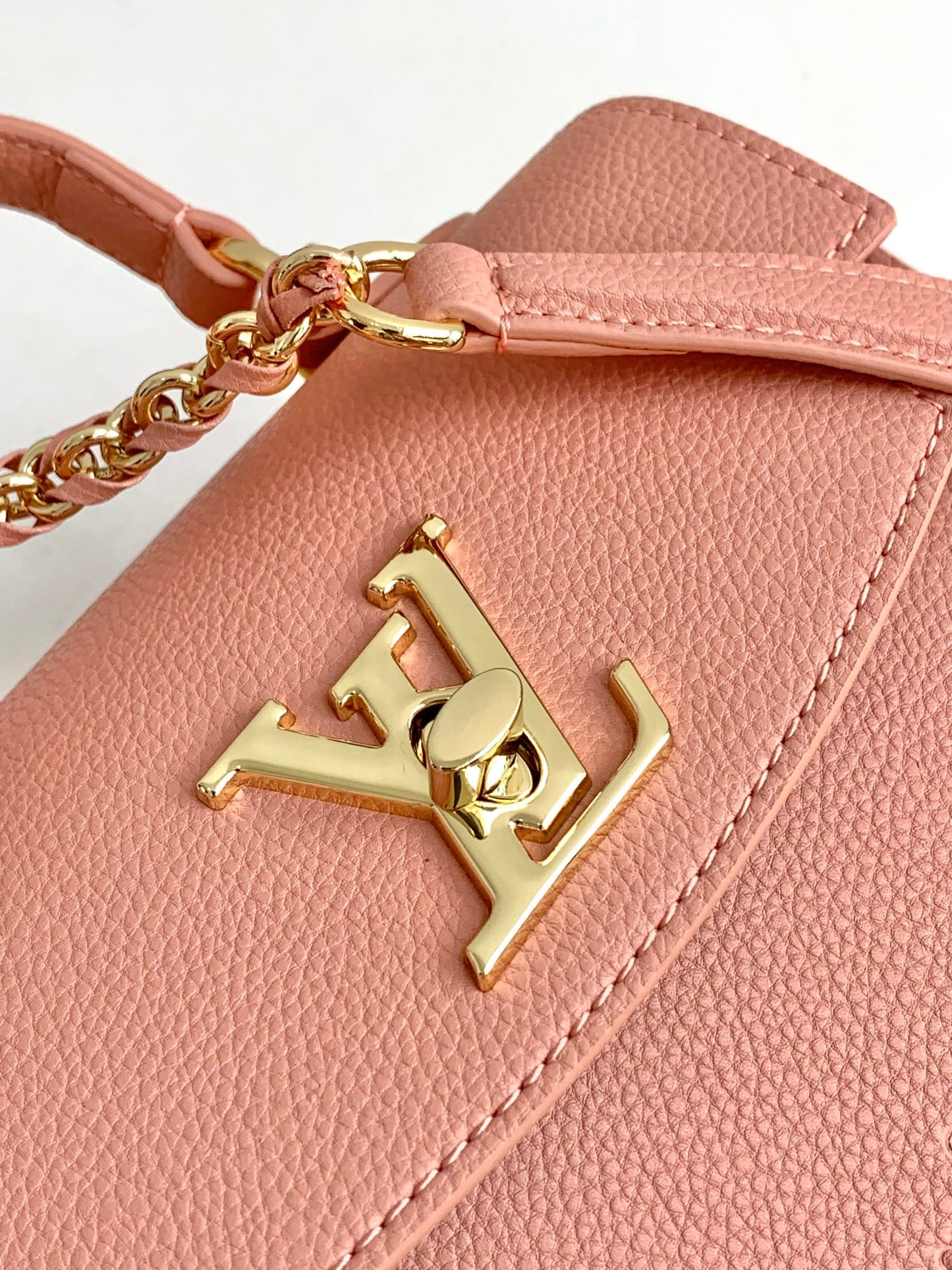 Louis Vuitton Blush Pink Grained Leather Top Handle Handbag with Gold Clasp