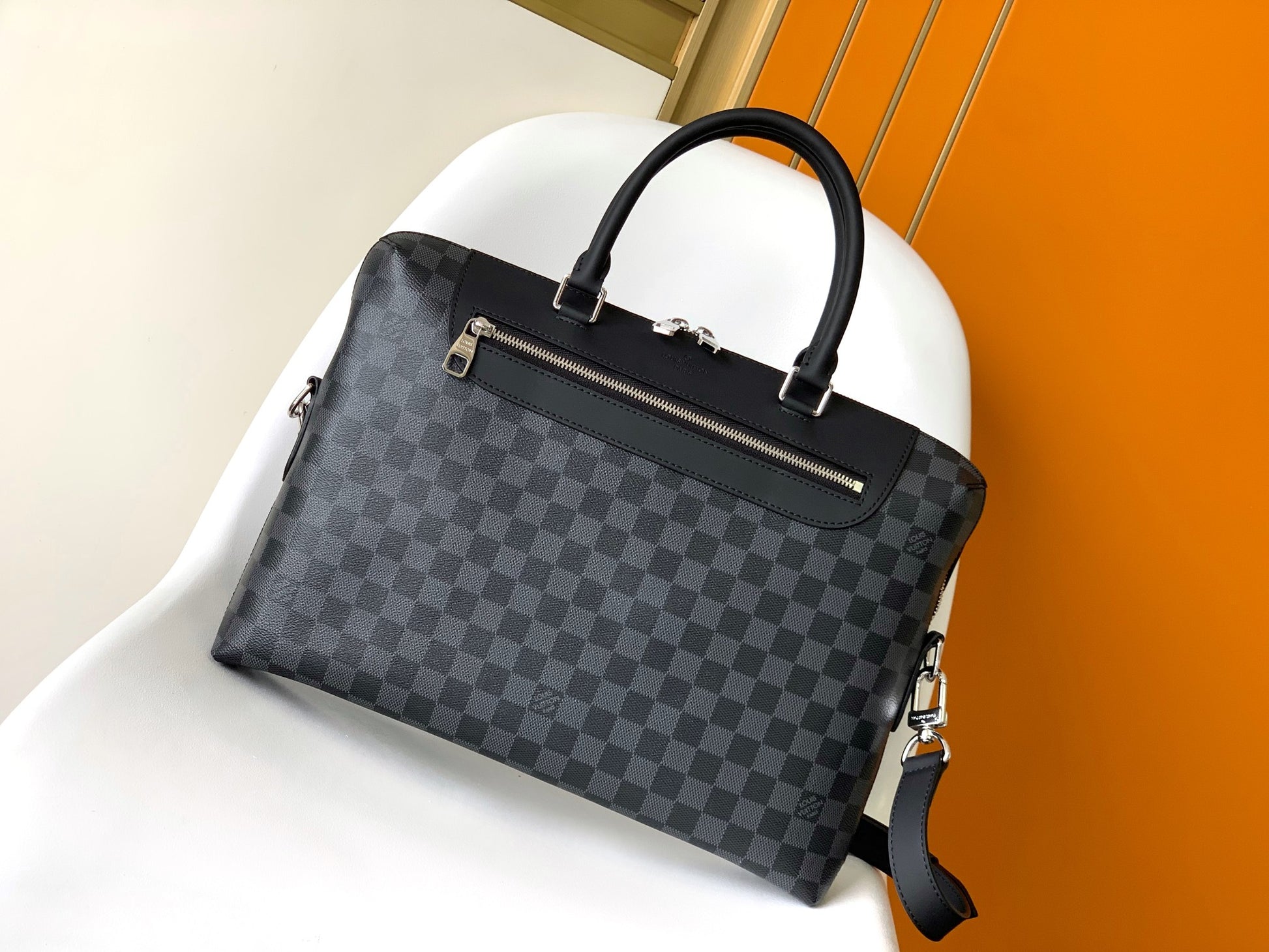Louis Vuitton Grey Checkerboard Leather Briefcase Men's Laptop Messenger Bag