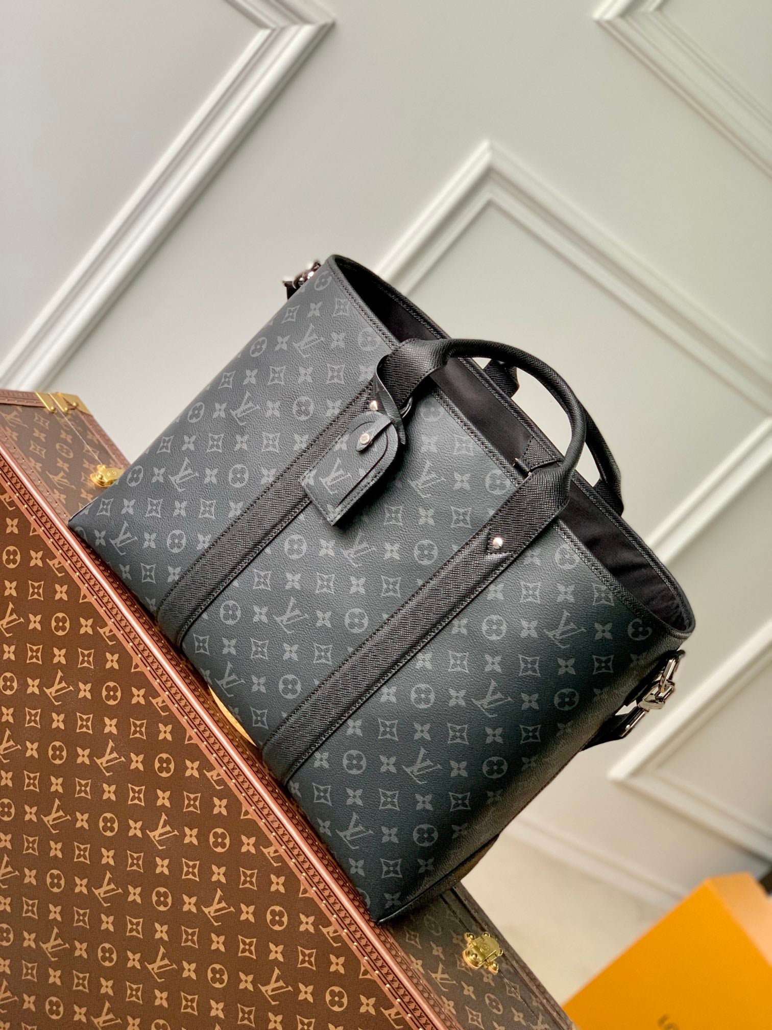 Louis Vuitton Black Monogram Canvas Business Briefcase with Leather Trim