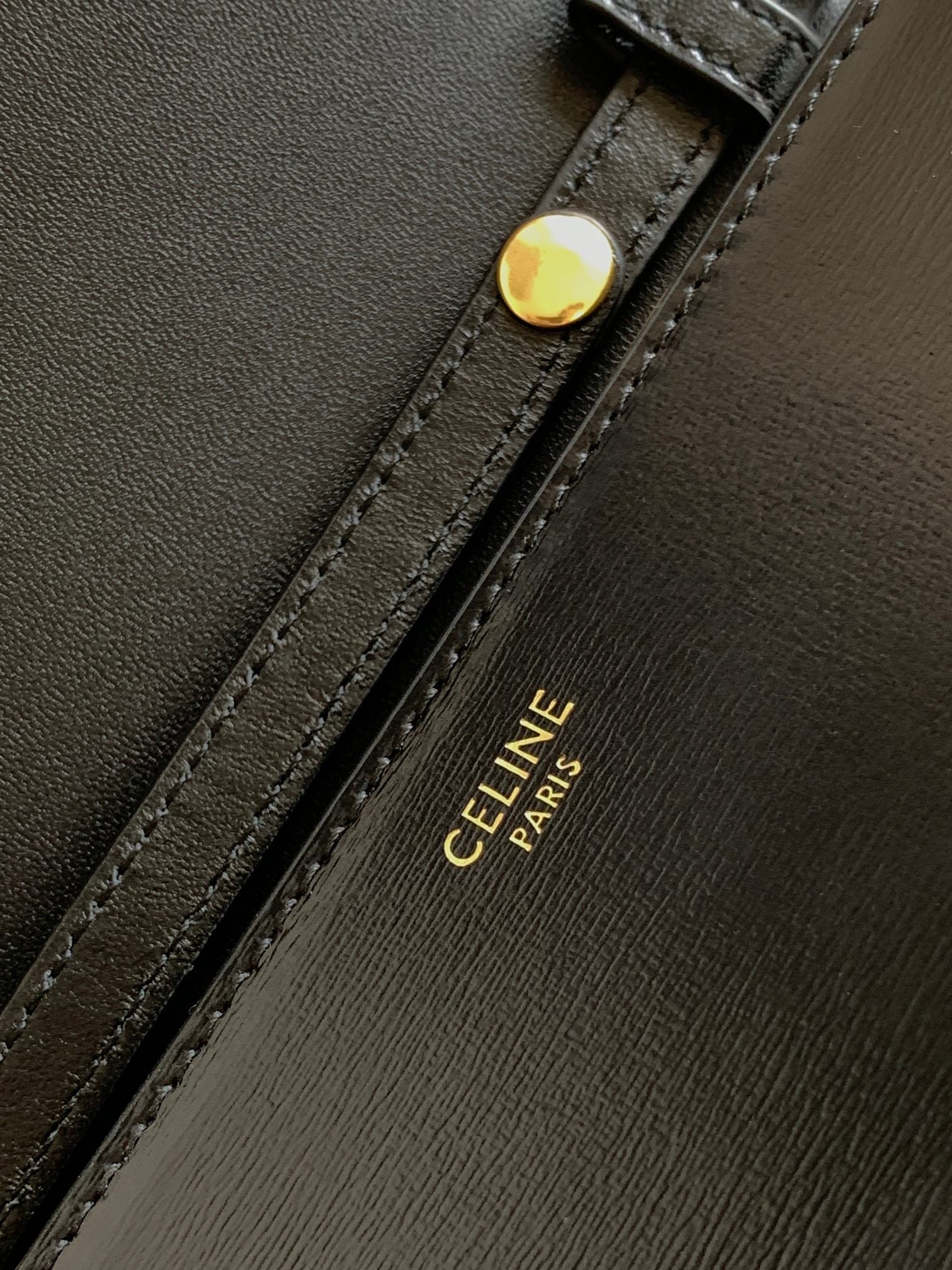 Celine Triomphe Wallet on Chain in Black Shiny Calfskin with Gold Hardware