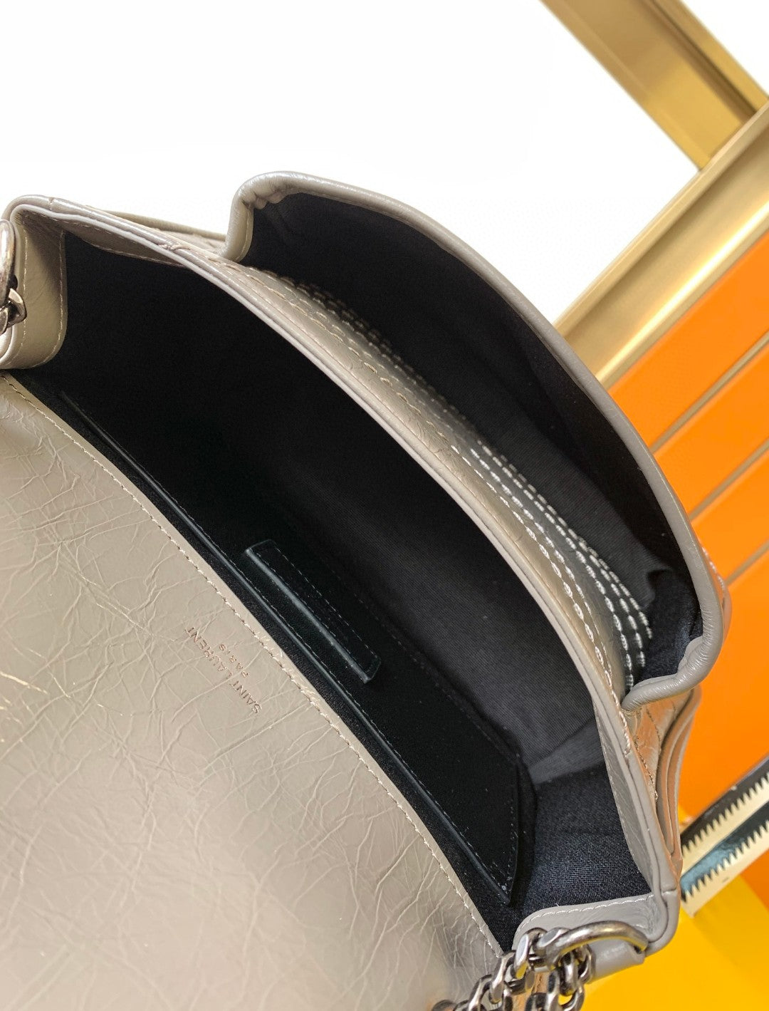 Saint Laurent Niki Medium Shoulder Bag in Grey Vintage Leather