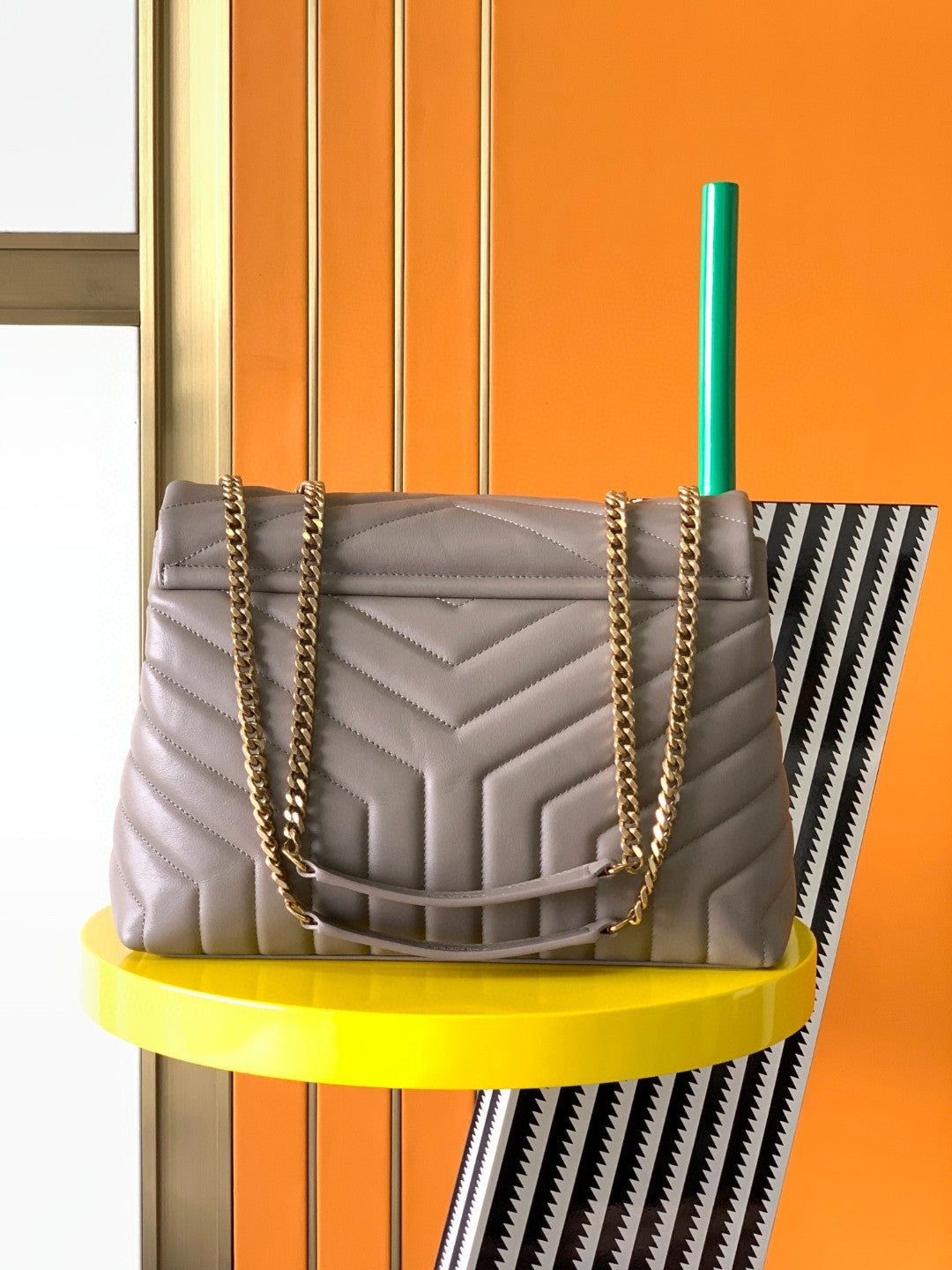 Saint Laurent Loulou Medium Chain Bag in Quilted Leather - Taupe