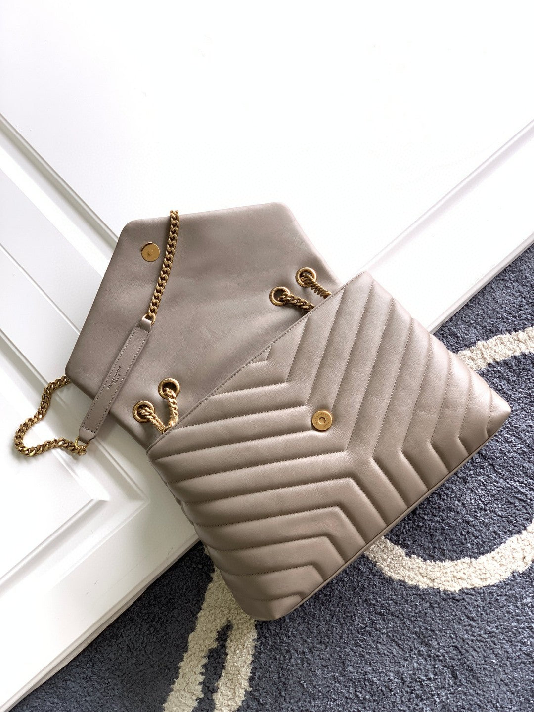 Saint Laurent Loulou Medium Chain Bag in Quilted Leather - Taupe