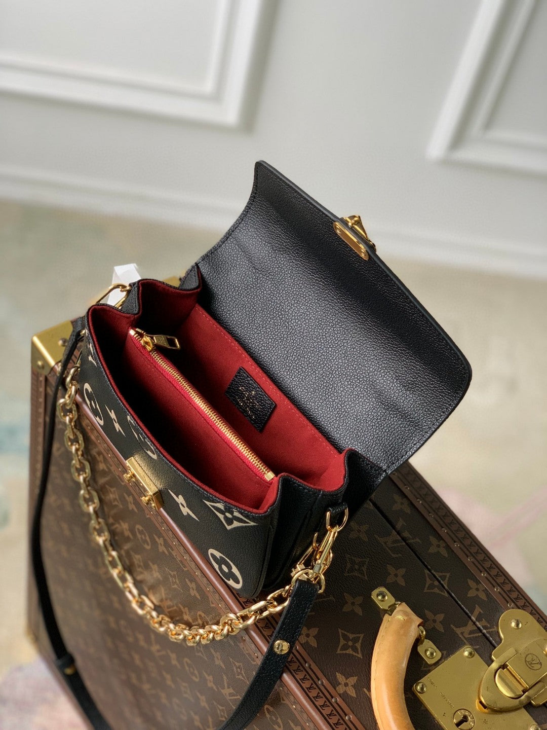 Louis Vuitton Black Patterned Leather Crossbody Bag with Gold Chain Strap