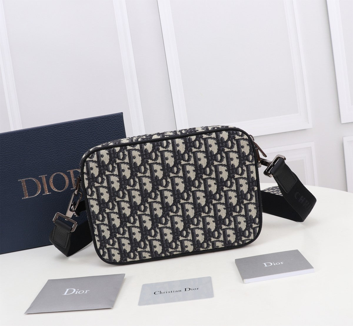 Dior Black Monogram Jacquard Messenger Bag with Saddle Flap and Strap Pouch