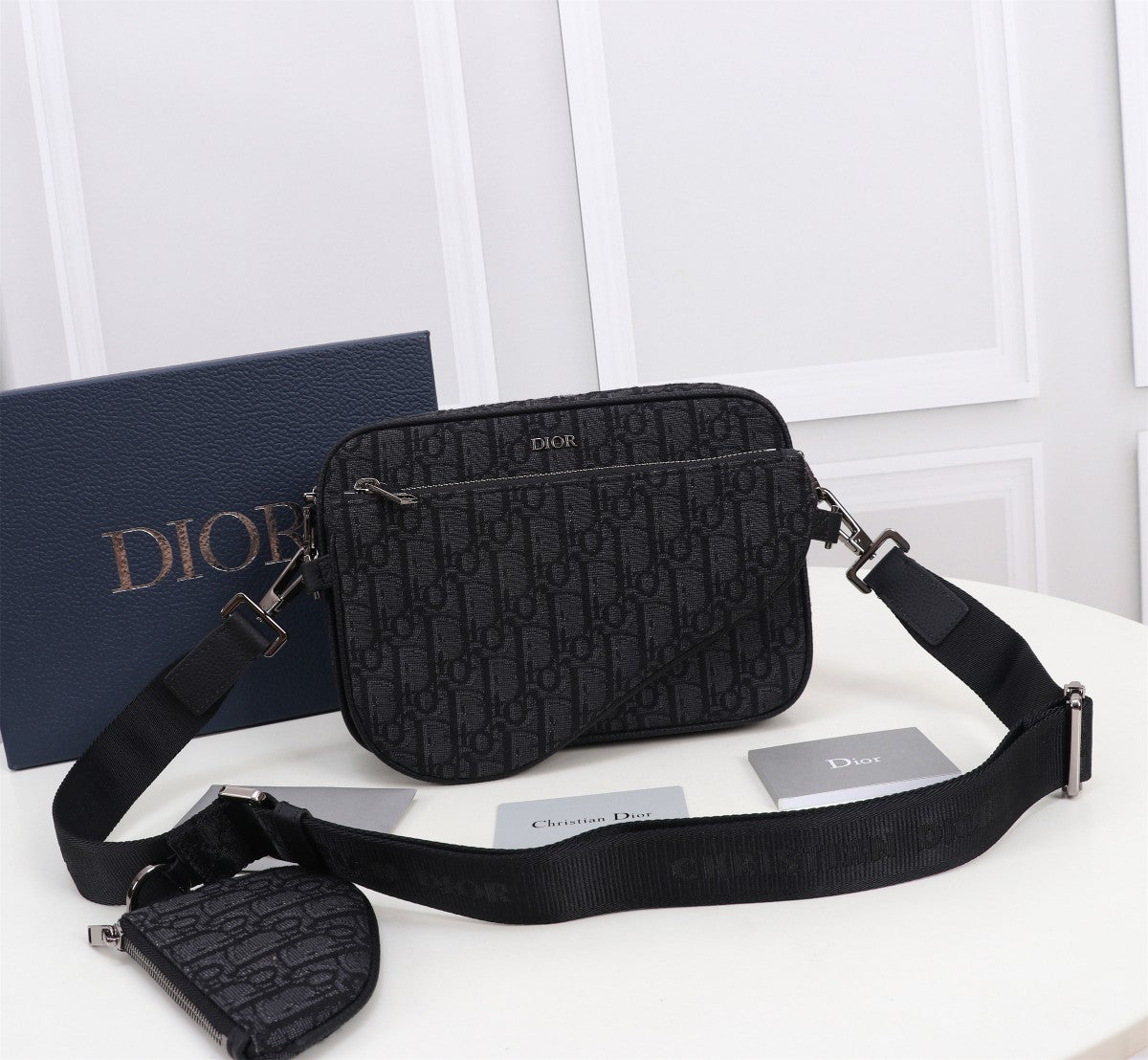 Dior Black Monogram Jacquard Crossbody Messenger Bag with Coin Pouch