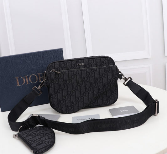 Dior Black Monogram Jacquard Crossbody Messenger Bag with Coin Pouch