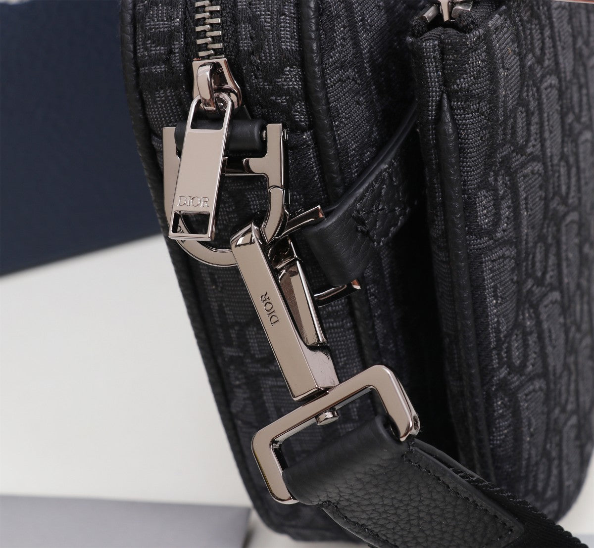 Dior Black Monogram Jacquard Crossbody Messenger Bag with Coin Pouch