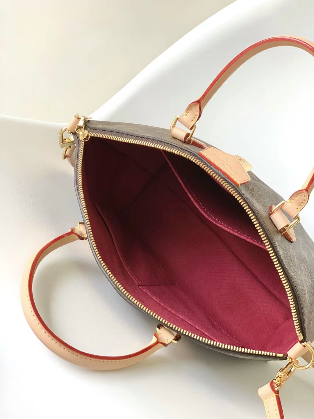 Louis Vuitton Brown Monogram Pattern Canvas Satchel Handbag with Leather Handles