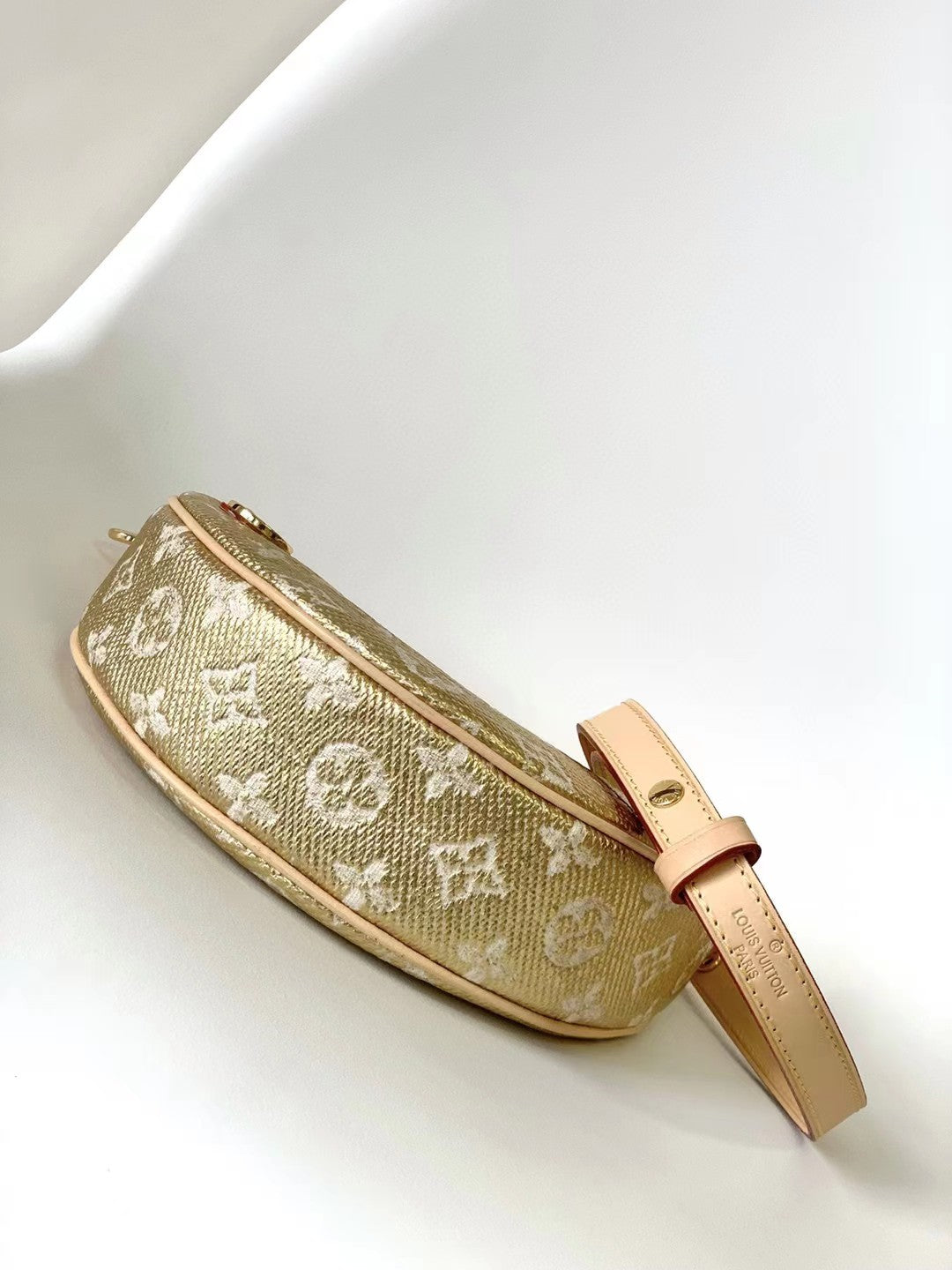 Louis Vuitton Beige Crescent Monogram Shoulder Bag with Gold Chain Strap