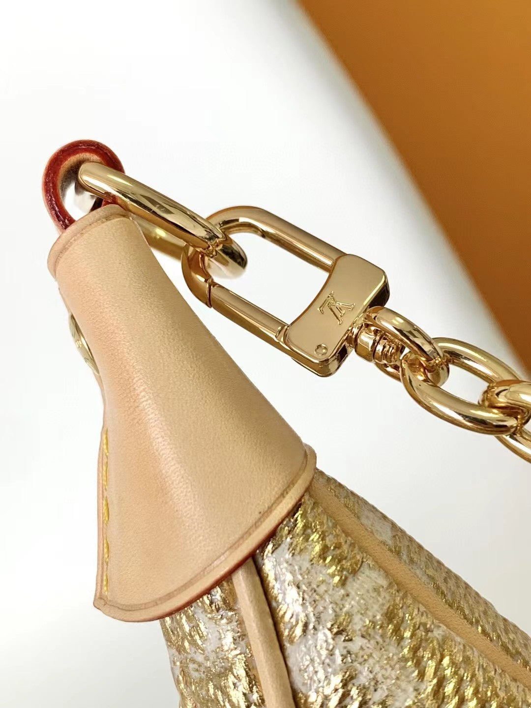 Louis Vuitton Beige Crescent Monogram Shoulder Bag with Gold Chain Strap