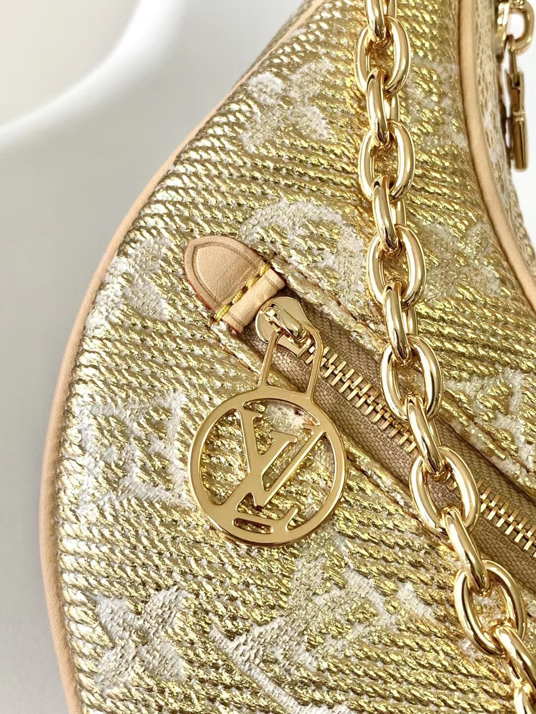 Louis Vuitton Beige Crescent Monogram Shoulder Bag with Gold Chain Strap