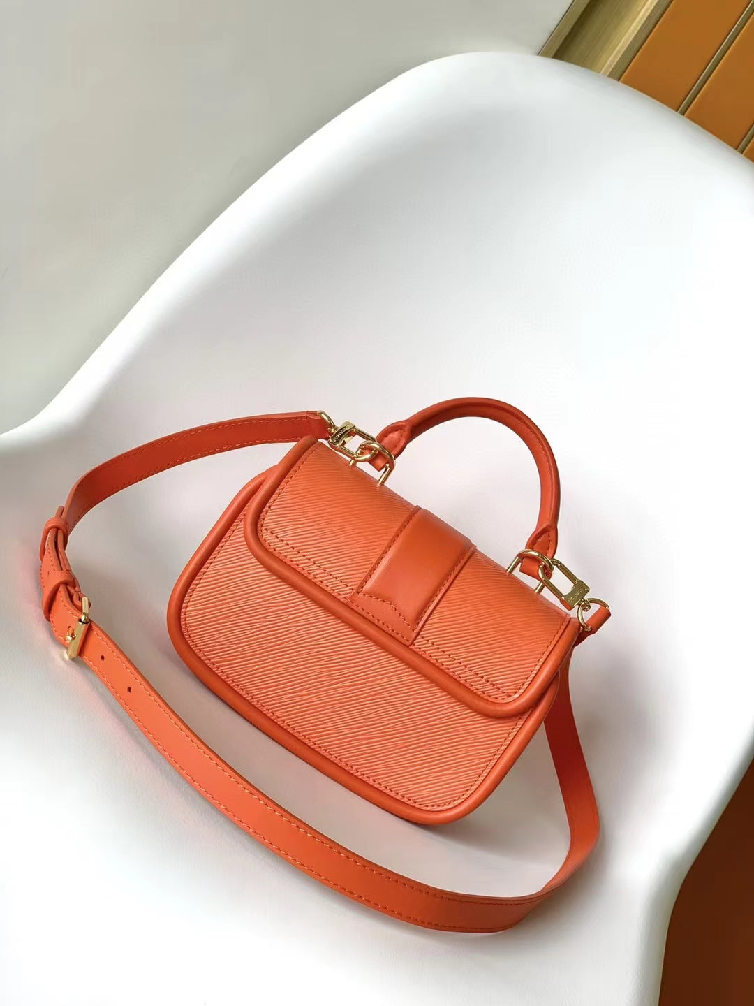 Louis Vuitton Bright Orange Textured Leather Mini Handbag with Top Handle