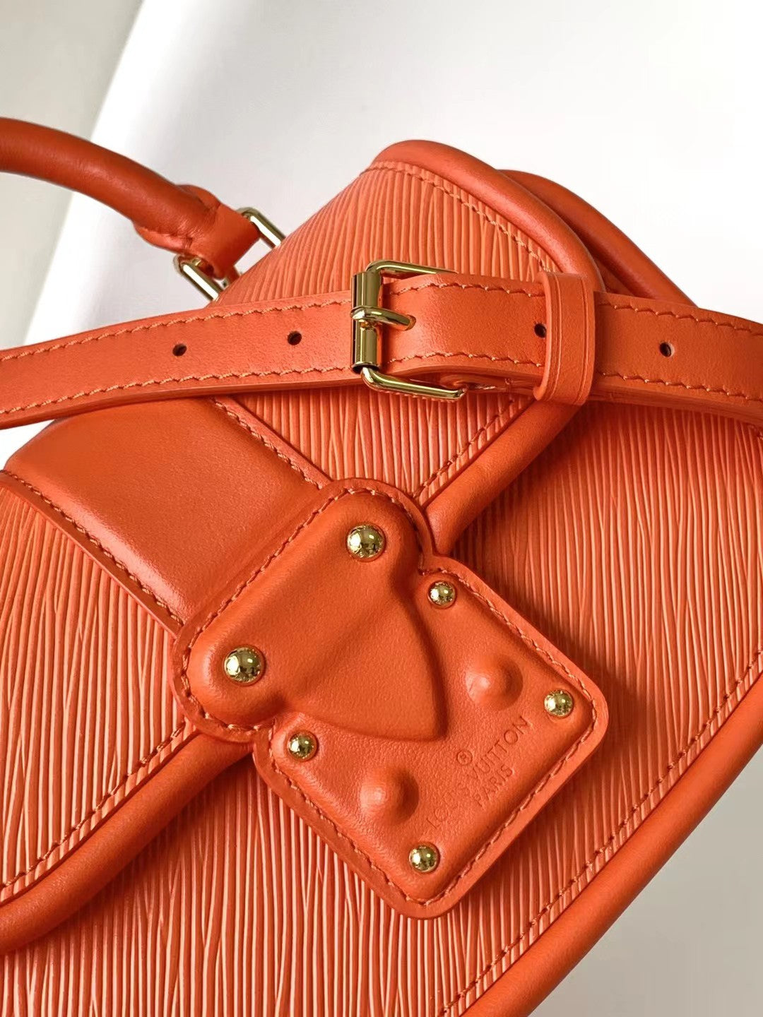 Louis Vuitton Bright Orange Textured Leather Mini Handbag with Top Handle