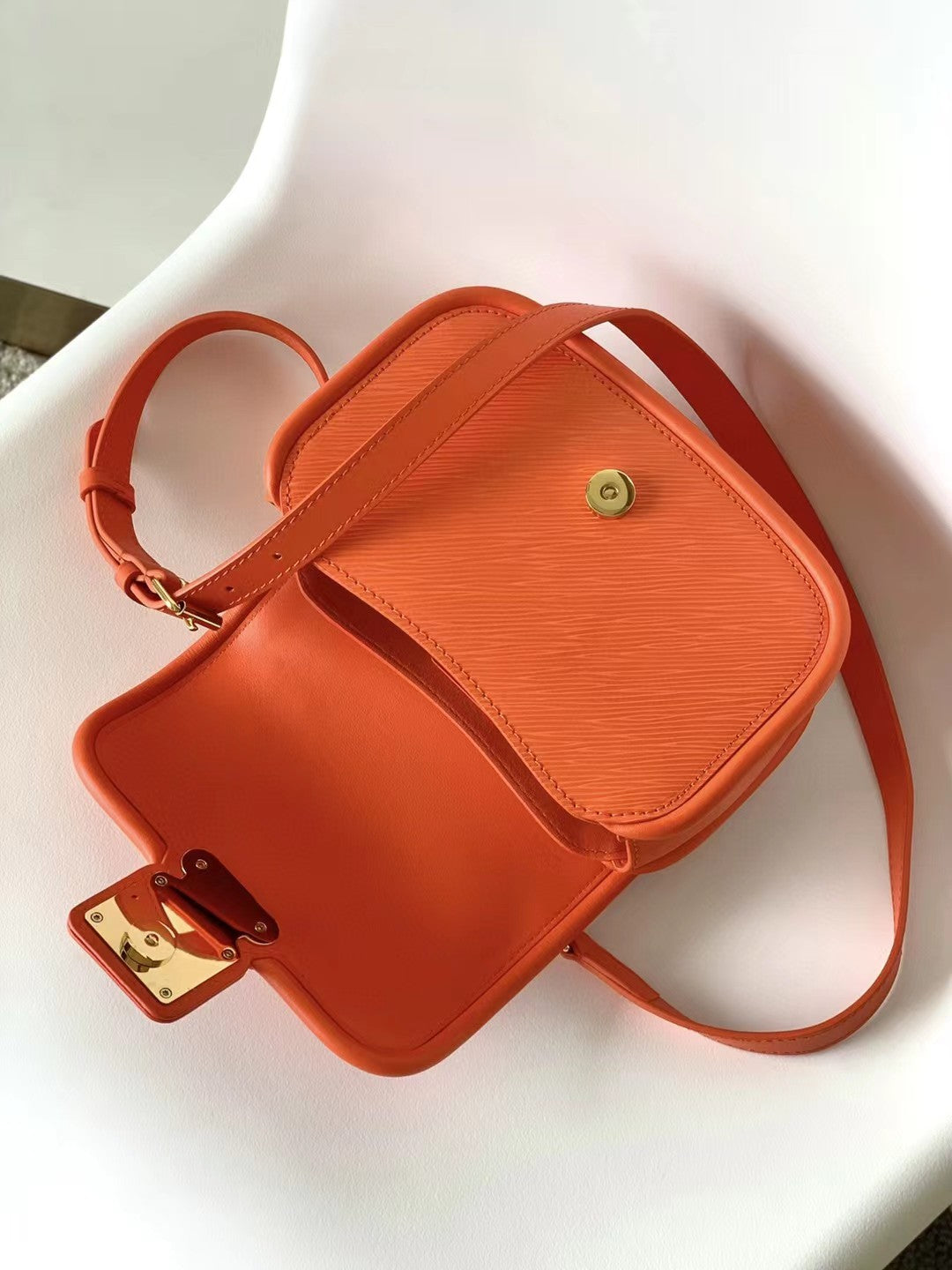 Louis Vuitton Bright Orange Textured Leather Mini Handbag with Top Handle