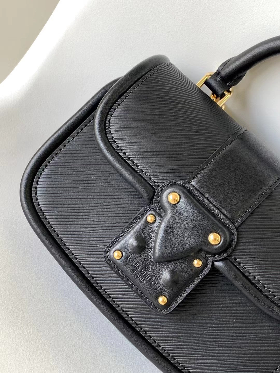 Louis Vuitton Classic Black Leather Mini Top Handle Handbag with Gold Clasp