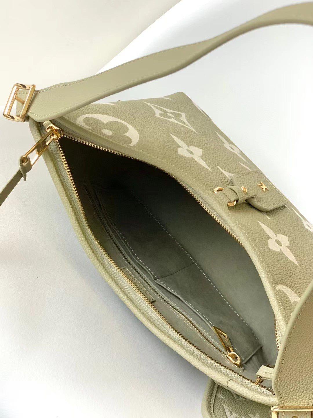 Louis Vuitton Elegant Sage Green Floral Monogram Leather Shoulder Bag
