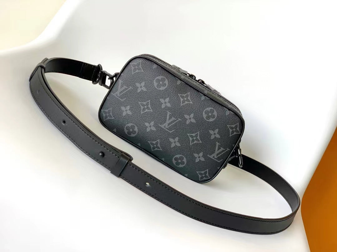 Louis Vuitton Black Monogram Canvas Belt Bag Luxury Unisex Sling Waist Pack