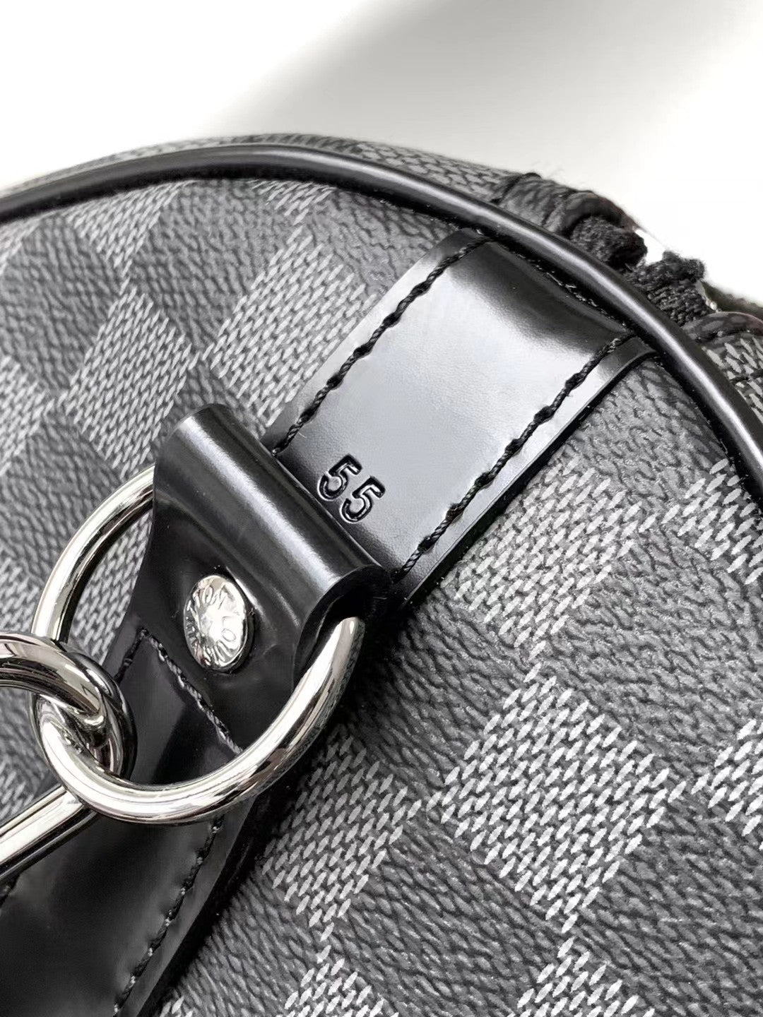 Louis Vuitton Grey Checkerboard Travel Duffle Bag with Leather Trim